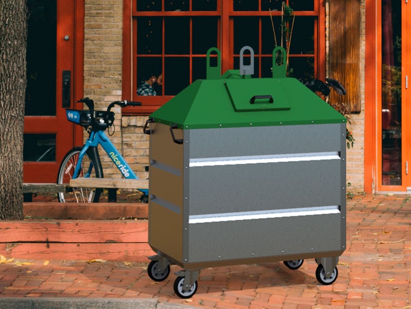 Verrijdvare afvalcontainer met 3 haaks opnamesysteem