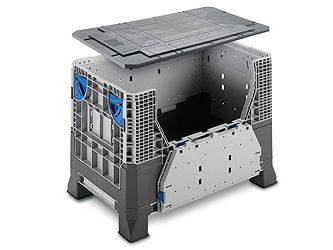 Klapbox, 1000x600x700 mm met deksel met inwerpklep in 1 lange zijde