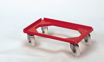 Kunststof transportroller 600x400 mm open dek, inox zwenkwielen rood