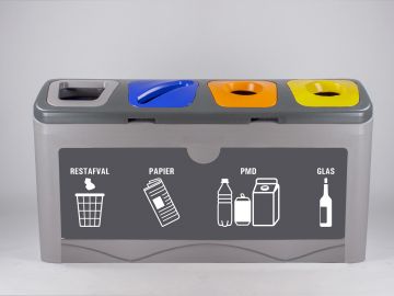 4-fractie afvalscheidingsmeubel Restafval, Papier, PMD en Glas 