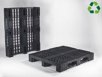 Zwaarlastpallet 1200x1000x160 mm, op 3 sleden, recycle plastic, zwart