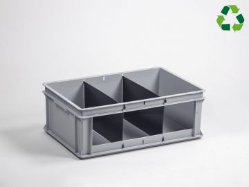 Stapelbare zwaarlast magazijnbak 40 liter, 3 secties