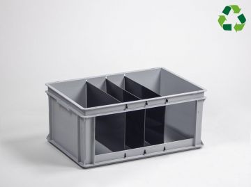 Stapelbare zwaarlast magazijnbak 60 liter, 4 secties