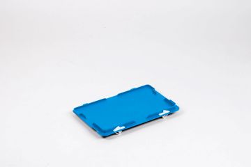 Kunststof euronorm scharnierdeksel 300x200 mm, met snapsluitingen, blauw