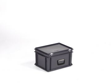 Stapelbare koffer 20 liter, 400x300x235 mm, uit ESD-veilig materiaal