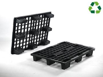 Kunststof pallet 1200x800x153 mm, op 9 poten, perfo dek, zwart