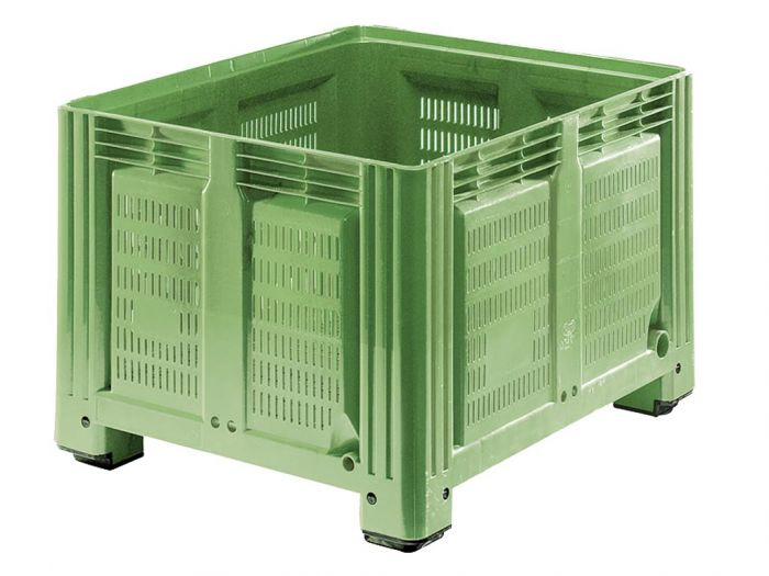 Palletbox 760 liter, 1200x1000x850 mm geperforeerd op 4 poten lichtgroen
