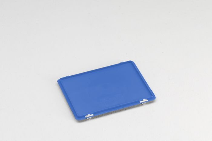 Hinged euronorm lid 400x300 mm with closure clips, blue