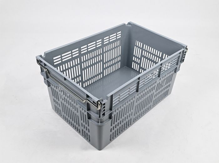 Bale arm crate 60L, 600x400x310 mm, closed bottom and perforated walls, grey