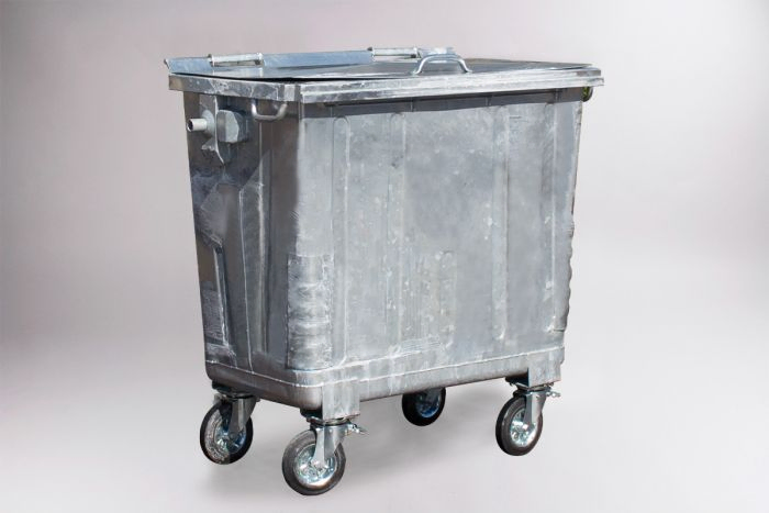 Wheelie bin 770L with steel lid, 1370x780x1370 mm
