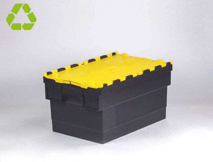 Attached lid container 55L 600x400x320 mm black/yellow