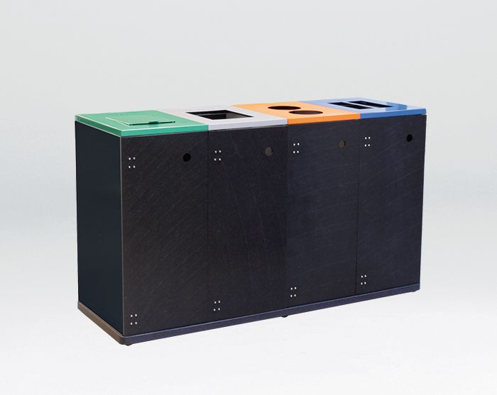 Waste station for 4 waste streams on pedestal, 4x 80 liter bins