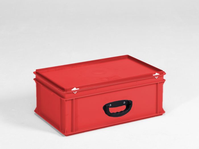 Kunststof koffer 600x400x235 mm met 1 greep, 40 liter, rood, euronorm