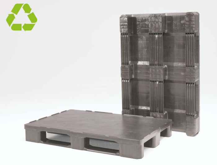 Hygienic pallet, 1200x800x153 mm on 3 skids HDPE dark-grey