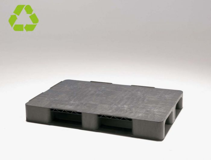 Medium duty pallet, 1200x1000x150 mm on 3 skids closed deck PP recycle
