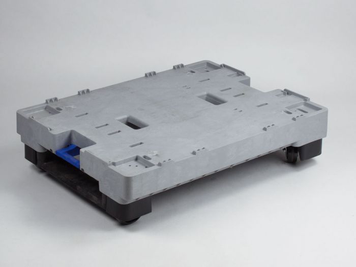 Verzendeenheid 800x600x196 mm op 2 sleden met uitklapbare wielen